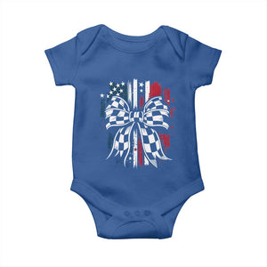 Patriotic Coquette Bow Checkered Flag Race Car Racing Baby Onesie TS14 Royal Blue Print Your Wear
