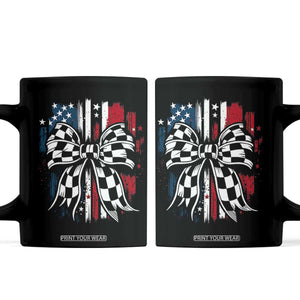 Patriotic Coquette Bow Checkered Flag Race Car Racing Coffee Mug TS14 Black Print Your Wear
