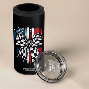 Patriotic Coquette Bow Checkered Flag Race Car Racing 4 in 1 Can Cooler Tumbler TS14 Print Your Wear