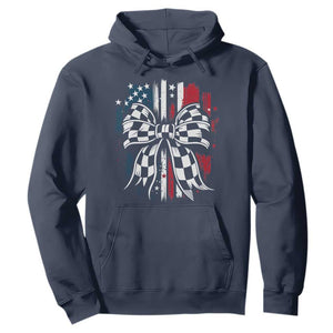 Patriotic Coquette Bow Checkered Flag Race Car Racing Hoodie TS14 Navy Print Your Wear