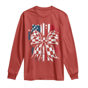 Patriotic Coquette Bow Checkered Flag Race Car Racing Long Sleeve Shirt TS14 Red Print Your Wear