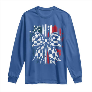 Patriotic Coquette Bow Checkered Flag Race Car Racing Long Sleeve Shirt TS14 Royal Blue Print Your Wear