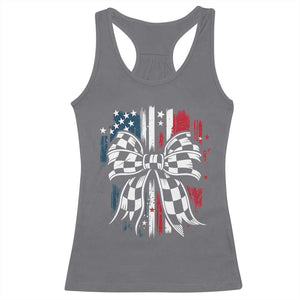 Patriotic Coquette Bow Checkered Flag Race Car Racing Racerback Tank Top TS14 Charcoal Print Your Wear