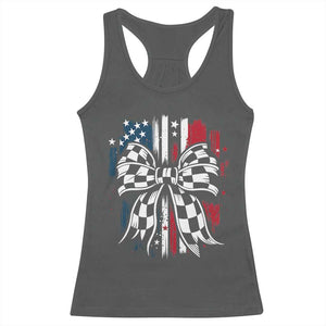 Patriotic Coquette Bow Checkered Flag Race Car Racing Racerback Tank Top TS14 Dark Heather Print Your Wear