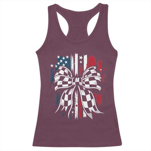 Patriotic Coquette Bow Checkered Flag Race Car Racing Racerback Tank Top TS14 Maroon Print Your Wear