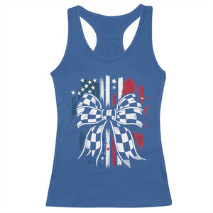 Patriotic Coquette Bow Checkered Flag Race Car Racing Racerback Tank Top TS14 Royal Blue Print Your Wear