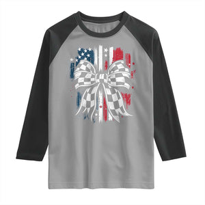 Patriotic Coquette Bow Checkered Flag Race Car Racing Raglan Shirt TS14 Sport Gray Black Print Your Wear