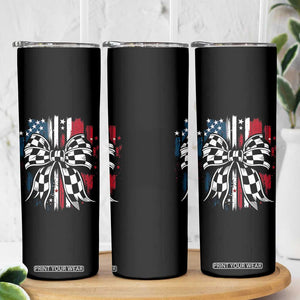 Patriotic Coquette Bow Checkered Flag Race Car Racing Skinny Tumbler TS14 Print Your Wear