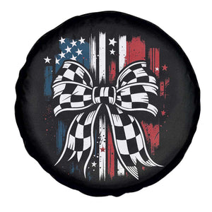 Patriotic Coquette Bow Checkered Flag Race Car Racing Spare Tire Cover TS14 Print Your Wear