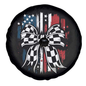 Patriotic Coquette Bow Checkered Flag Race Car Racing Spare Tire Cover TS14 Print Your Wear