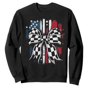 Patriotic Coquette Bow Checkered Flag Race Car Racing Sweatshirt TS14 Black Print Your Wear