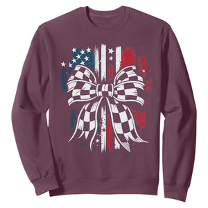Patriotic Coquette Bow Checkered Flag Race Car Racing Sweatshirt TS14 Maroon Print Your Wear