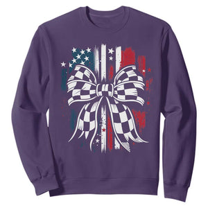 Patriotic Coquette Bow Checkered Flag Race Car Racing Sweatshirt TS14 Purple Print Your Wear