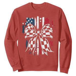 Patriotic Coquette Bow Checkered Flag Race Car Racing Sweatshirt TS14 Red Print Your Wear