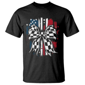 Patriotic Coquette Bow Checkered Flag Race Car Racing T Shirt TS14 Black Print Your Wear