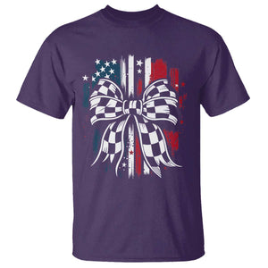Patriotic Coquette Bow Checkered Flag Race Car Racing T Shirt TS14 Purple Print Your Wear