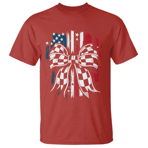 Patriotic Coquette Bow Checkered Flag Race Car Racing T Shirt TS14 Red Print Your Wear