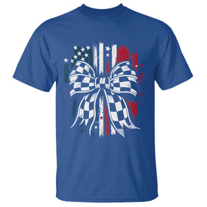 Patriotic Coquette Bow Checkered Flag Race Car Racing T Shirt TS14 Royal Blue Print Your Wear