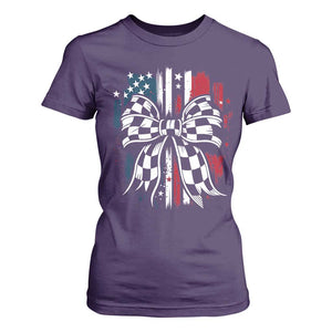Patriotic Coquette Bow Checkered Flag Race Car Racing T Shirt For Women TS14 Purple Print Your Wear