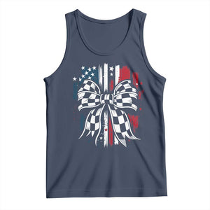 Patriotic Coquette Bow Checkered Flag Race Car Racing Tank Top TS14 Navy Print Your Wear