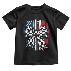 Patriotic Coquette Bow Checkered Flag Race Car Racing Toddler T Shirt TS14 Black Print Your Wear
