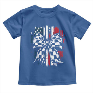 Patriotic Coquette Bow Checkered Flag Race Car Racing Toddler T Shirt TS14 Royal Blue Print Your Wear