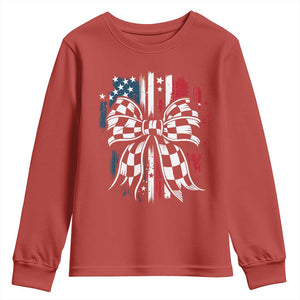 Patriotic Coquette Bow Checkered Flag Race Car Racing Youth Sweatshirt TS14 Red Print Your Wear