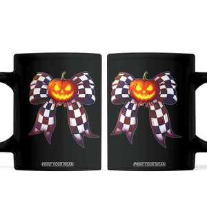Race Car Halloween Coffee Mug Pumpkin Checkered Coquette Bow TS14 Black Print Your Wear