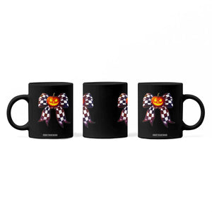 Race Car Halloween Coffee Mug Pumpkin Checkered Coquette Bow TS14 Print Your Wear