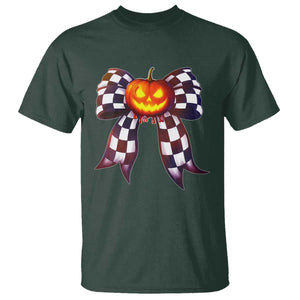 Race Car Halloween T Shirt Pumpkin Checkered Coquette Bow TS14 Dark Forest Green Print Your Wear