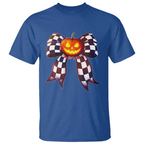 Race Car Halloween T Shirt Pumpkin Checkered Coquette Bow TS14 Royal Blue Print Your Wear