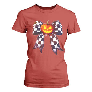 Race Car Halloween T Shirt For Women Pumpkin Checkered Coquette Bow TS14 Red Print Your Wear