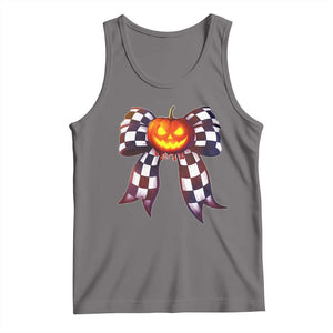 Race Car Halloween Tank Top Pumpkin Checkered Coquette Bow TS14 Deep Heather Print Your Wear