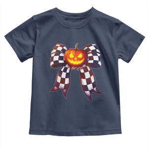 Race Car Halloween Toddler T Shirt Pumpkin Checkered Coquette Bow TS14 Navy Print Your Wear