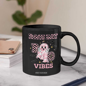 Race Car Halloween Coffee Mug Boo Checkered Coquette Bow TS14 Print Your Wear