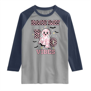 Race Car Halloween Raglan Shirt Boo Checkered Coquette Bow TS14 Sport Gray Navy Print Your Wear