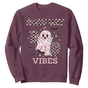 Race Car Halloween Sweatshirt Boo Checkered Coquette Bow TS14 Maroon Print Your Wear