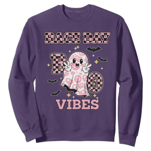 Race Car Halloween Sweatshirt Boo Checkered Coquette Bow TS14 Purple Print Your Wear