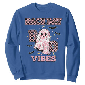 Race Car Halloween Sweatshirt Boo Checkered Coquette Bow TS14 Royal Blue Print Your Wear