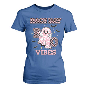 Race Car Halloween T Shirt For Women Boo Checkered Coquette Bow TS14 Royal Blue Print Your Wear