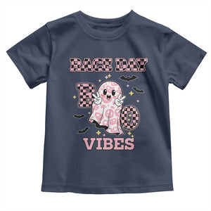 Race Car Halloween Toddler T Shirt Boo Checkered Coquette Bow TS14 Navy Print Your Wear