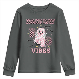 Race Car Halloween Youth Sweatshirt Boo Checkered Coquette Bow TS14 Dark Heather Print Your Wear