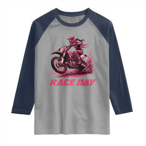 Dirt Bike Girl Raglan Shirt Motocross Racing Women TS14 Sport Gray Navy Print Your Wear