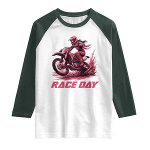 Dirt Bike Girl Raglan Shirt Motocross Racing Women TS14 White Dark Forest Green Print Your Wear