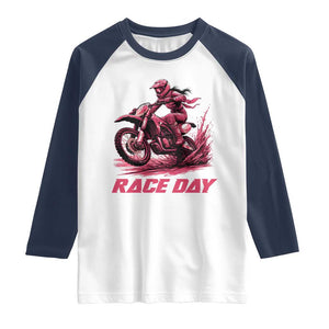 Dirt Bike Girl Raglan Shirt Motocross Racing Women TS14 White Navy Print Your Wear