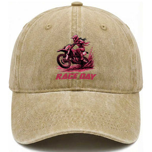 Dirt Bike Girl Washed Cotton Baseball Cap Motocross Racing Women TS14 Washed Cap Universal Fit Khaki Print Your Wear