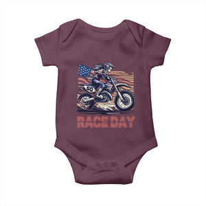 Dirt Bike Girl Baby Onesie Patriotic Motocross American Flag Racing TS14 Maroon Print Your Wear