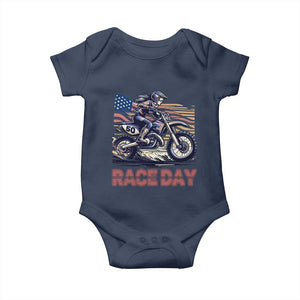 Dirt Bike Girl Baby Onesie Patriotic Motocross American Flag Racing TS14 Navy Print Your Wear