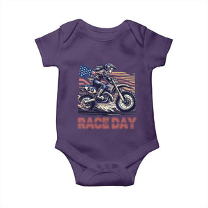 Dirt Bike Girl Baby Onesie Patriotic Motocross American Flag Racing TS14 Purple Print Your Wear