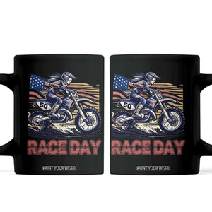 Dirt Bike Girl Coffee Mug Patriotic Motocross American Flag Racing TS14 Black Print Your Wear